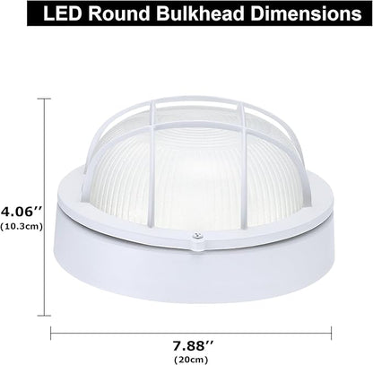 GRUENLICH 8'' Round LED Bulkhead Light, Outdoor Wall Lights Dimmable, Sauna & Exterior Lighting, ETL Rated, 15W 1600 Lumen, 5000K Daylight White, White Cast Aluminum, Wall/Ceiling Mount, 2 Pack