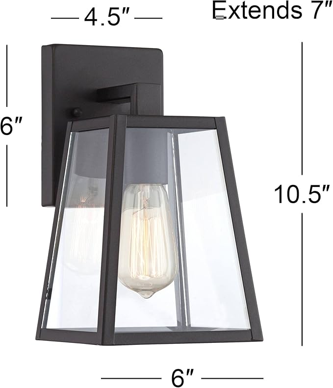 John Timberland Arrington Modern Industrial Outdoor Wall Light Fixture Mystic Black Steel 10 3/4" Clear Glass Panel for Exterior House Porch Patio Outside Deck Garage Front Door Garden Home
