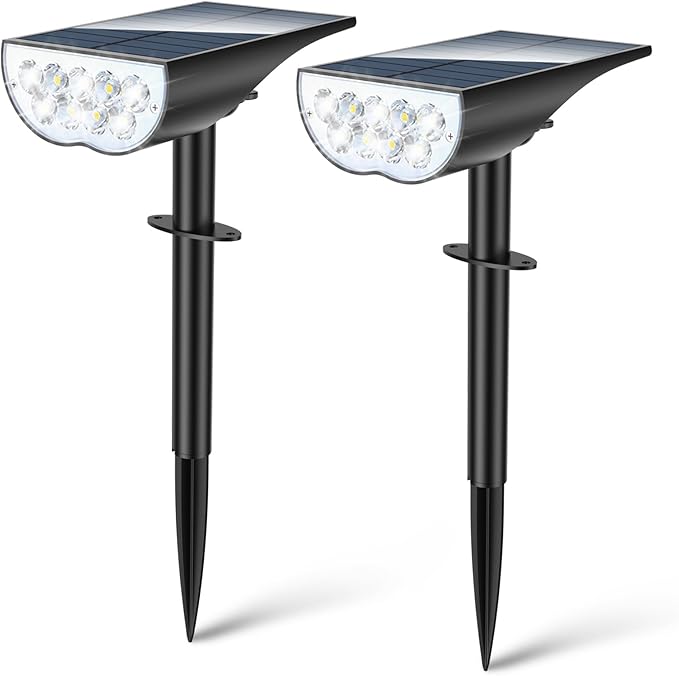 Solar Spotlights Outdoor Waterproof IP65, 3 Lighting Modes Outdoor Solar Spot Lights for Yard Pathway Landscape, Cold White, 2 Pack