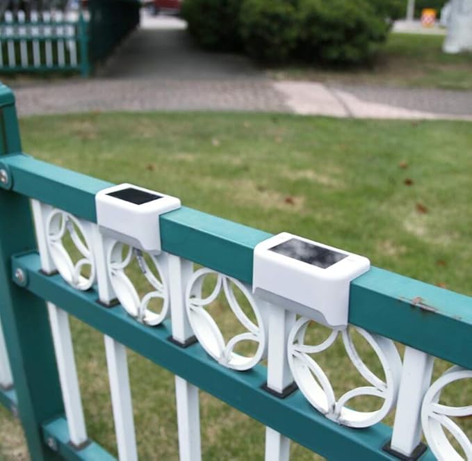 Solar Powered Step Lights for Outdoor Stairs, Railing, Fence Post, Pathway, Yard, Patio - 1 LED, White Lampshade, 4 Pack
