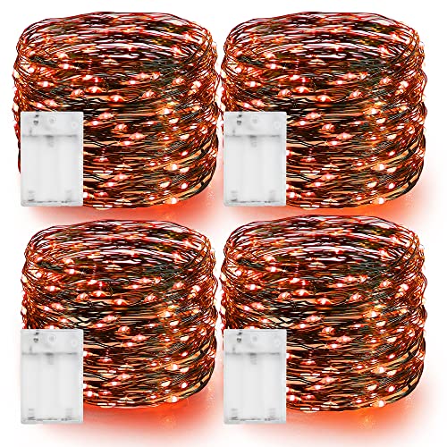 Dazzle Bright Orange Halloween Fairy String Lights, 4 Pack Total 80FT 240LED Copper Wire Battery Operated Waterproof Lights, Halloween Decorations for Indoor Home Outdoor Patio Yard Party Decor