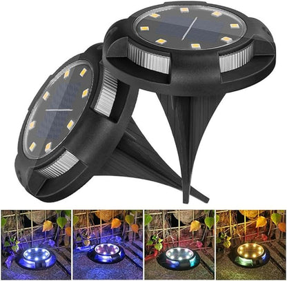 4 Packs Solar Lights Outdoor Garden Ground Lights IP44 Waterproof Solar Powered Pathway Deck Light for Lawn Walkway Yard (Warm 8Leds+Blue 4Leds)