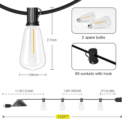 OHLUX Outdoor String Lights 120FT+60FT