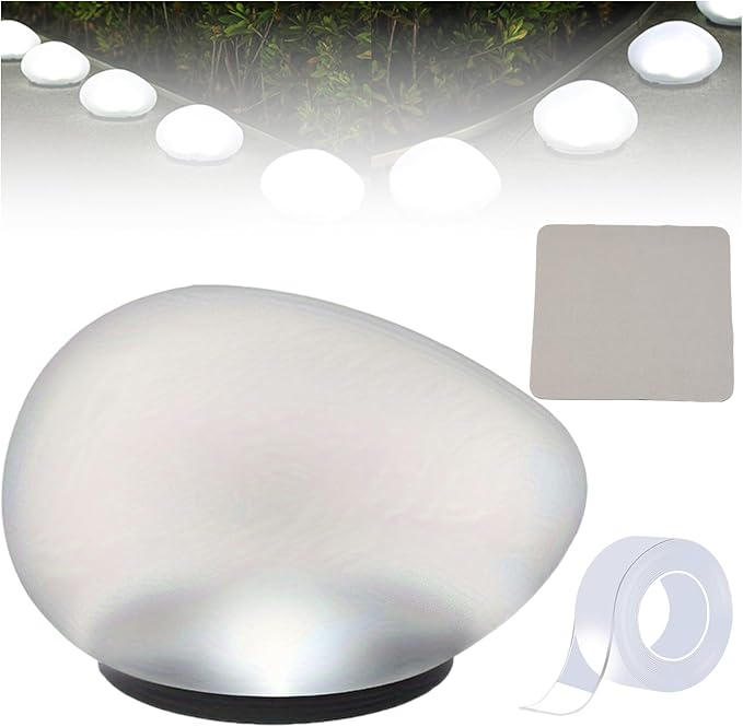 Solar Glass Garden Pebbles, Solar Rock Pathway LED Lights, Pebble Shape Rock Light Outdoor Waterproof Landscape Night Lights, for Garden Path, Stair, Lawn, Patio, Yard Party Decoration (White)