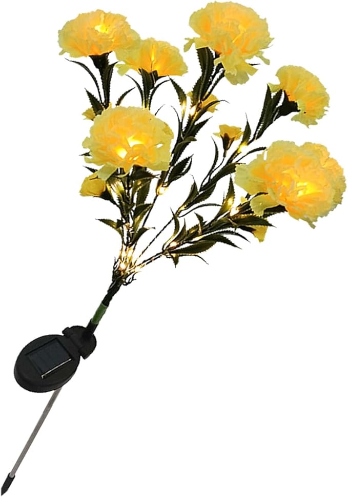 ZJchao Solar Flower Lights LED Carnation Shaped Decorative Light Outdoor Garden Yard Lawn (Yellow)