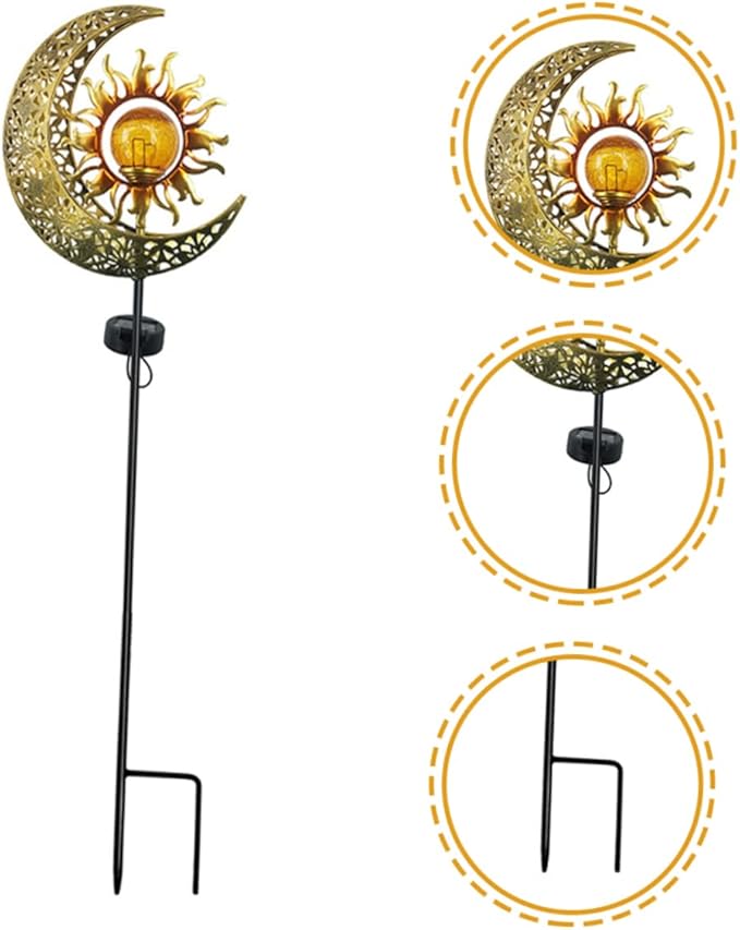 DOITOOL Iron Sun and Moon Solar Garden Light Elegant Solar Outdoor Decoration for Patio Easy Installation Light and Dark Induction for Garden Pathways and Entrances