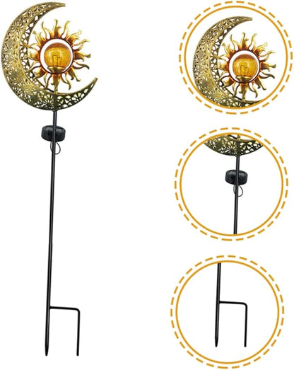 DOITOOL Iron Sun and Moon Solar Garden Light Elegant Solar Outdoor Decoration for Patio Easy Installation Light and Dark Induction for Garden Pathways and Entrances