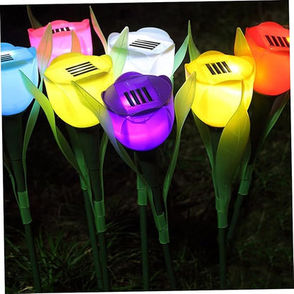 Sosoport 6pcs Solar Led Tulip Garden Lights Weatherproof Outdoor Solar Pathway Lamps for Driveways and Yards Energy Efficient Landscape Lighting Random Colors