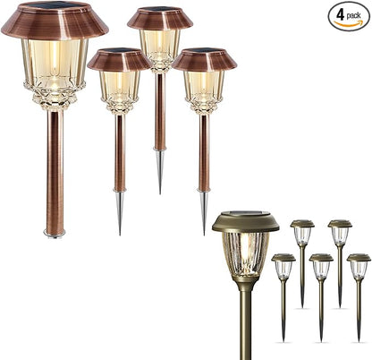 XMCOSY+ Solar Pathway Lights Dimmable - 4 Pack Outdoor Garden | 6 Pack Solar Pathway Lights Waterproof