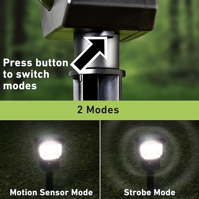 Good Earth Lighting Solar LED Landscape Security or Strobe Path Light in Matte Black, Motion Sensor with Auto Off, 200 Lumens, 5000K Color Temperature, IP65 Rated