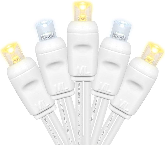 5MM Christmas Lights Warm White and Cool White LED String Lights, 50 LEDs 120V UL, 17FT White Wire Christmas Lights | Lumora