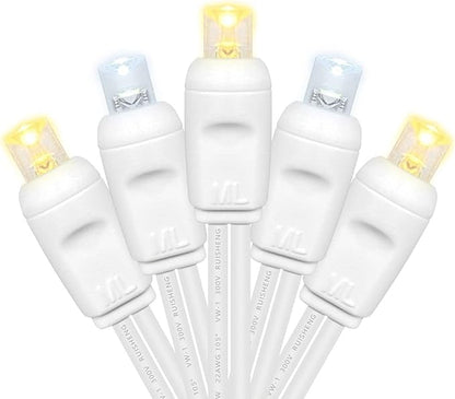 5MM Christmas Lights Warm White and Cool White LED String Lights, 50 LEDs 120V UL, 17FT White Wire Christmas Lights for Indoor & Outdoor Use, Holiday Party Decorations,Trees, Light Displays