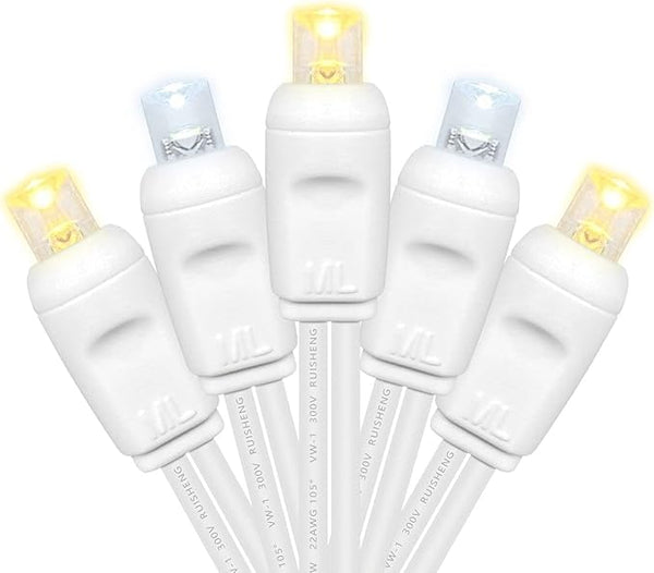 5MM Christmas Lights Warm White and Cool White LED String Lights, 50 LEDs 120V UL, 17FT White Wire Christmas Lights | Lumora