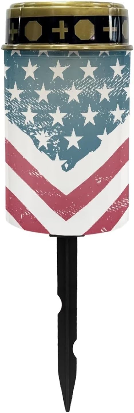 American Flag Solar Powered Lights Multipurpose Solar Garden Stake Lights Cemetery Decorations for Grave Decorative Memorial Lights Gravesite Decor for Loss of Loved One