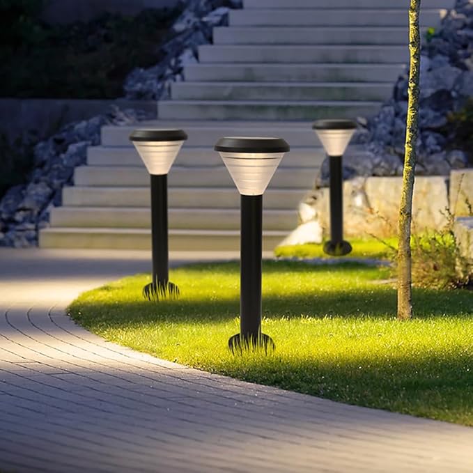 Solar Pathway Light IP65 Waterproof Landscape Lighting Black Aluminum Path Light with Warm Light 3000K LED Bollard Lighting Fixture for Garden Lawn Garage Walkway