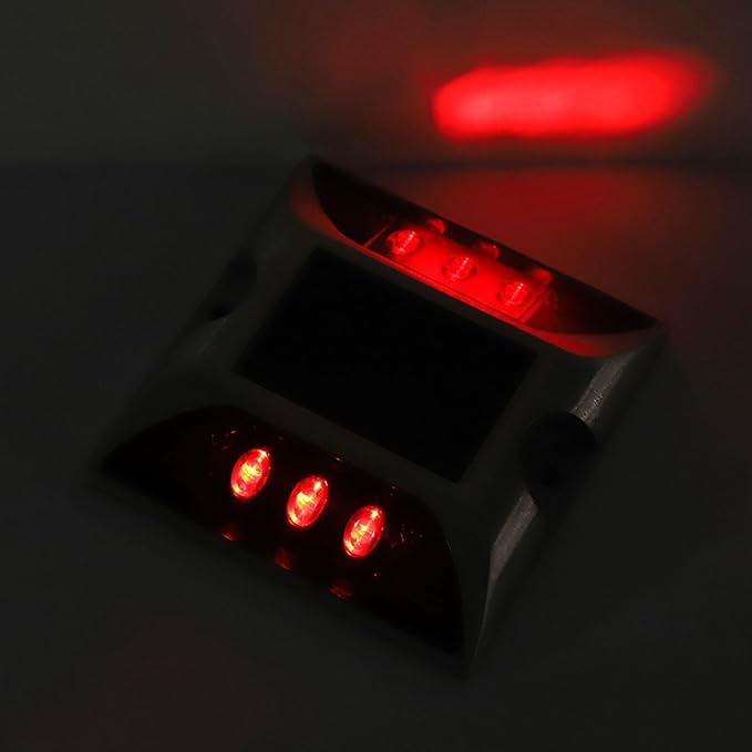 Walfront LED Ground Light Solar Deck Lights for Driveway Pathway Garden, Cast Aluminum Outdoor Light with 1000m Visibility Automatic OnOff for Sidewalk Yard (Red)