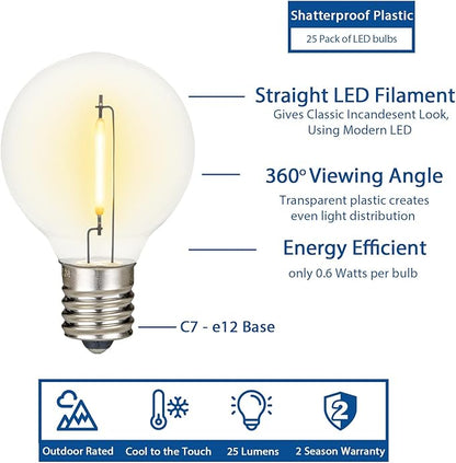 Novelty Lights 100 Feet G40 LED Patio String Light Set with 67 Bulbs, Warm White, Weather Resistant and Shatterproof Replaceable Plastic Globe Bulbs, Brown Wire