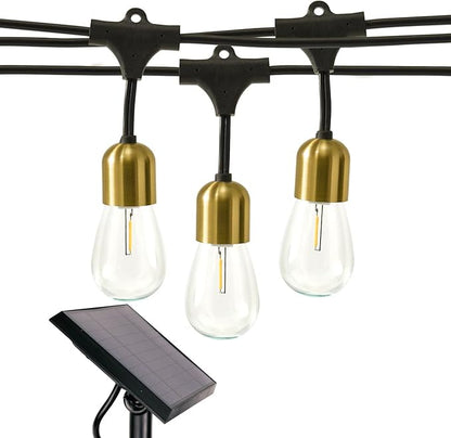 Brightech Glow Solar LED String Lights - Commercial Grade Waterproof Patio Lights with Beautiful Brass Accents - Shatterproof LED Solar Outdoor String Lights - 1W, Soft White Light - 27 Ft