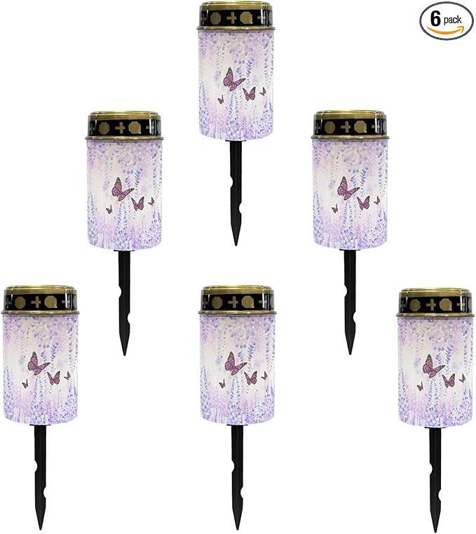 Butterfly Floral Solar Pathway Lights Outdoor LED Lantern Flameless Solar-Powered Fairy Lights for Outside,Waterproof Garden Lights for Yard Patio Driveway Path