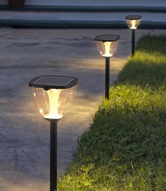 Solar Pathway Light LED Warm Light Landscape Lighting Solar Garden Lights with Clear Shade Black Aluminum Bollard Lights with IP65 Waterproof for Garden Yard Lawn Driveway Patio