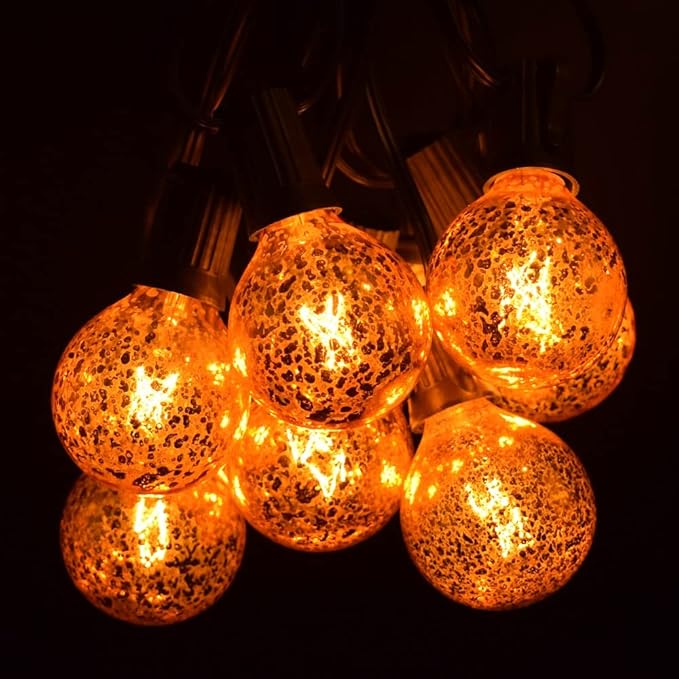 Hometown Evolution, Inc. Gold Outdoor Patio String Lights (10 ft, G50 Gold 2" Bulbs - Black Wire) | Lumora