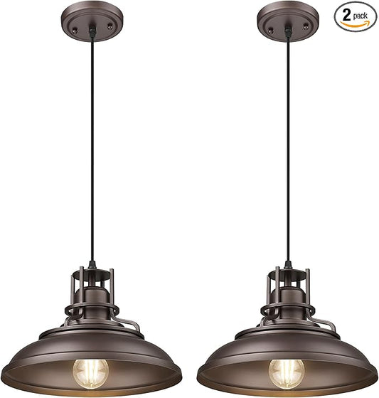 FEMILA Industrial Pendant Lights Fixture,2 Pack Farmhouse Hanging Lights for Kitchen Island,12" Oil Rubbed Bronze Finish, 4FY15-MP-2PK ORB