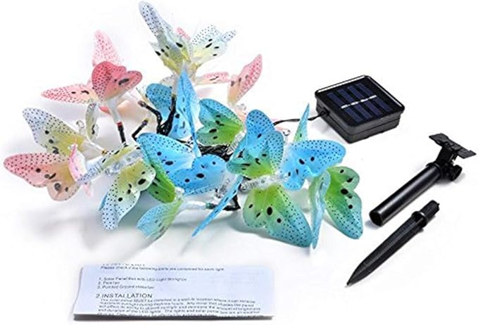 Butterfly Solar String Lights Outdoor, Waterproof 12 LED Solar Fairy Lights for Garden Patio Christmas Yard Party Camping Decor