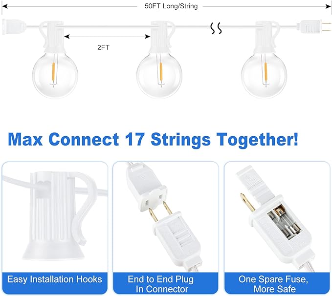 100ft Outdoor G40 LED Globe String Lights Dimmable Shatterproof Waterproof Light Strings with 52 Bulbs Connectable | Lumora