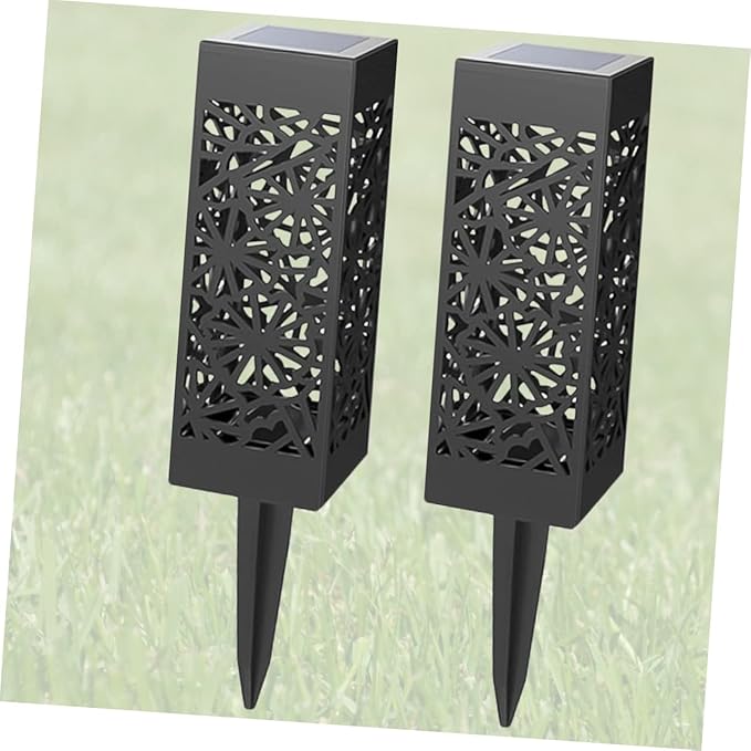 Garneck 2pcs Hollow Solar Lawn Lights Outdoor Garden Stake Lamps Warm/White Light Waterproof Landscape Lighting for Pathway Yard and Driveway