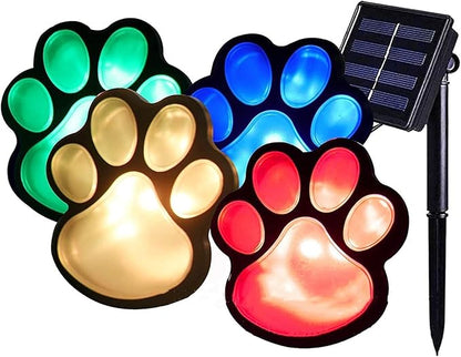 4 Solar Dog Animal Paw Print Lights Garden Statue Lantern Led Path 3" Light Lamp for Outdoor Garden Path Landscape Walkway Yard (Colorful)