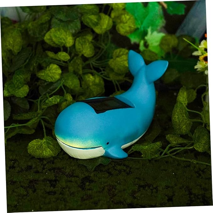 MERRYHAPY Solar Whale Decor Led Light Resin Garden Lamp with Polycrystalline Solar Panel for Outdoor Lawn and Patio Decor Adorable Night Light