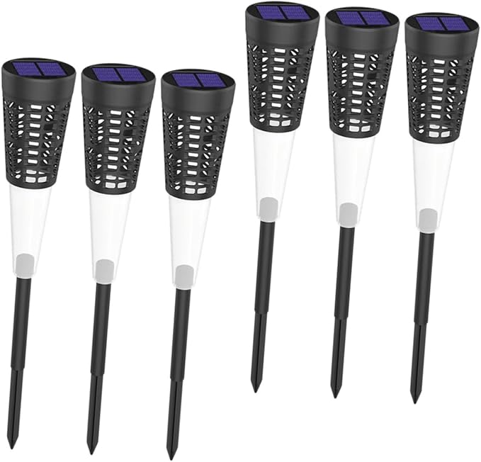 ibasenice 6pcs Solar Powered Garden Pathway Lights, Cone-Shaped Hollow Outdoor Stake Lamps with Warm and Colorful Light, Waterproof Decorative Yard Lighting for Patio and Lawn