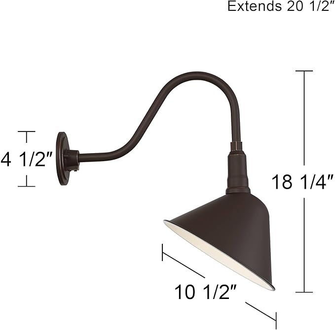 Franklin Iron Works Neihart Rustic Farmhouse Industrial Outdoor Barn Light Fixture Bronze 18 1/4" Curving Gooseneck RLM for Exterior House Porch Patio Outside Deck Garage Yard Front Door Home