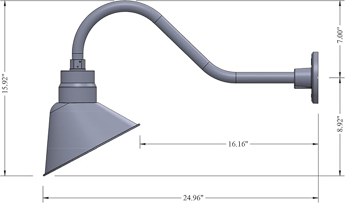 10in. Galvanized Finish Angle Shade Gooseneck Sign Light Fixture With 22in. Long Extension Arm - Wall Sconce | Lumora