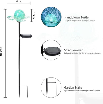 Bshine Solar Garden Decoration Outdoor Turtle Lights, Hand Blown Glass Waterproof Solar Light Stake Decorate Paths, Pathways, Lawns and Yards Art for Mom Gifts