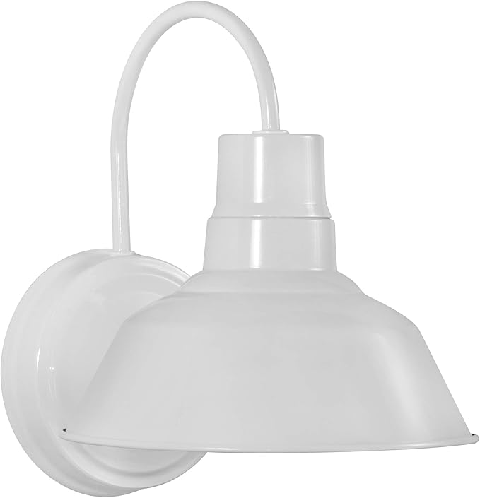 White Gooseneck LED Wall Sconce Barn Light Fixture - Industrial Antique Farmhouse Style - Vintage Patio Porch Wall Mount Light - Indoor/Outdoor - UL Listed - 9W 800lm Cool White