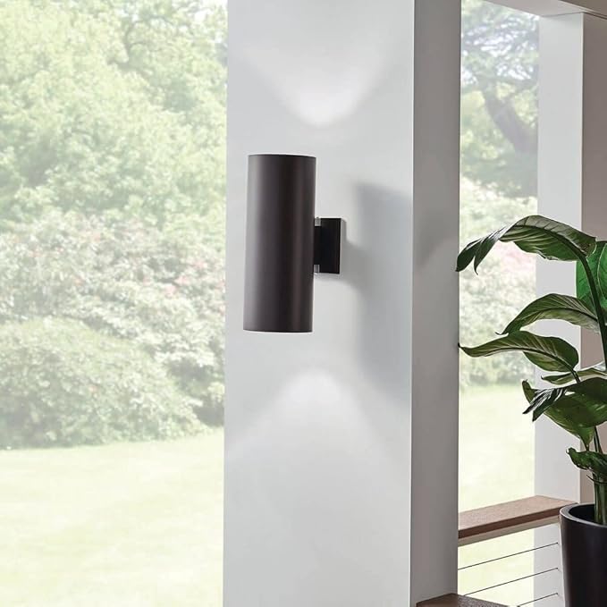 Kichler Cylinders 15" 2-Light Outdoor Cylinder Wall Sconce in Architectural Bronze, (15" H x 5.75 W), 9246AZ | Lumora