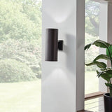 Kichler Cylinders 15" 2-Light Outdoor Cylinder Wall Sconce in Architectural Bronze, (15" H x 5.75 W), 9246AZ | Lumora