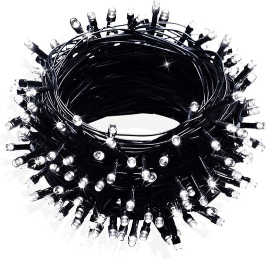 FULLBELL Black and White Christmas Decorations, Black Christmas Lights 33ft 100 LED with Memory Function, 8 Modes Gothic String Lights for Tree, Goth Home, Indoor Outdoor