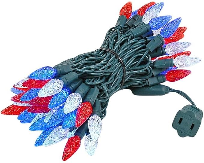 Novelty Lights 24FT 70 LED C6 Outdoor USA String Lights, Commercial Grade Christmas Tree Decorations | Lumora