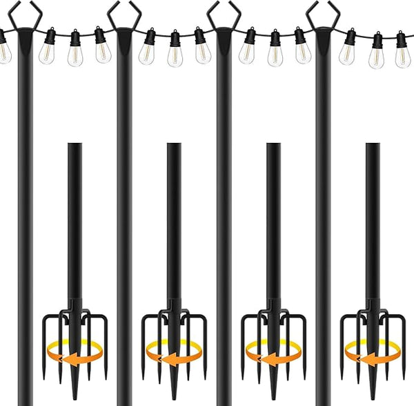4 Pack String Light Poles,Metal Poles for Hanging Outdoor Light Strings,4 Pack 10 FT Light Poles Stand for Outside | Lumora