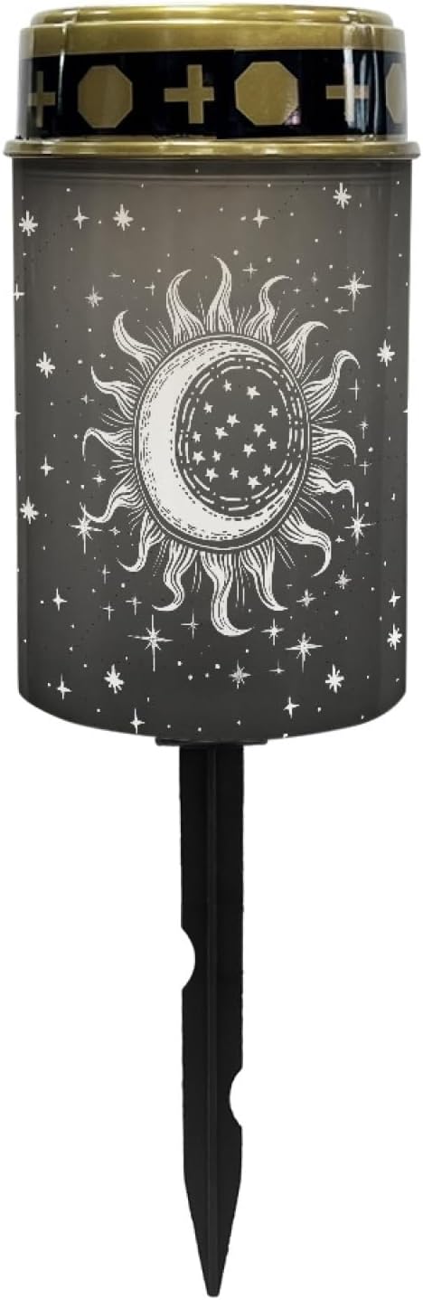 Cemetery Solar Lights for Grave Outdoor Waterproof Moon Star and Sun Solar Garden Stake Lights Black LED Lantern | Lumora