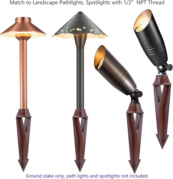 Lighting Ground Stake Spike Replacement for Outdoor Low Voltage Landscape Spotlight Pathway Flood Light,1/2" NPT Thread Brown