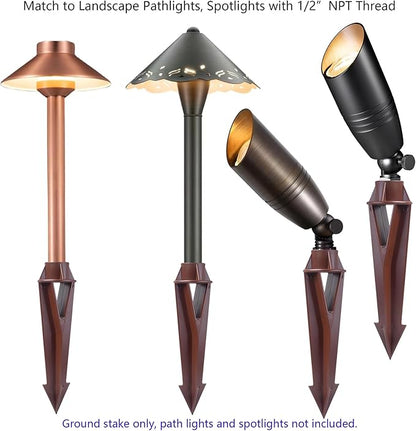 Lighting Ground Stake Spike Replacement for Outdoor Low Voltage Landscape Spotlight Pathway Flood Light,1/2" NPT Thread Brown