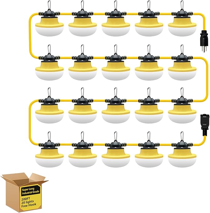 New 200FT Construction String Lights LED Industrial Grade Best for Construction Sites,Renovation | Lumora