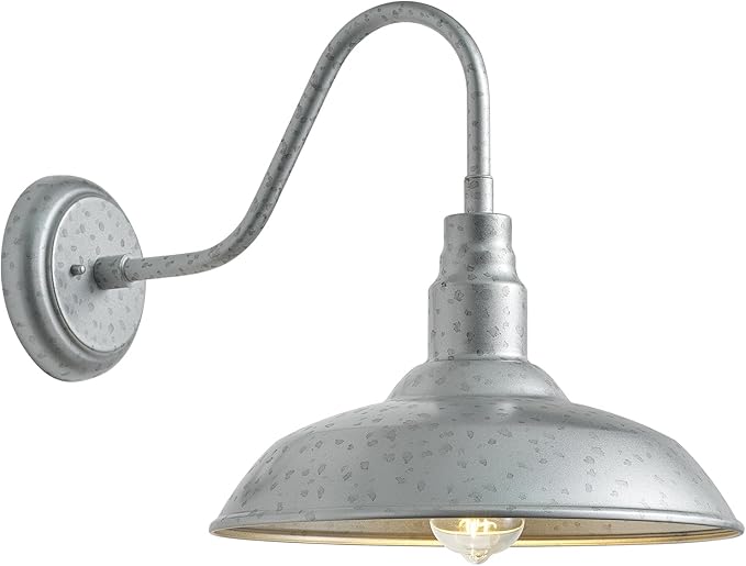 10in Dome Outdoor Gooseneck Barn Light Sliver Exterior Patio Wall Lantern Farmhouse Style Galvanized Outdoor Porch | Lumora
