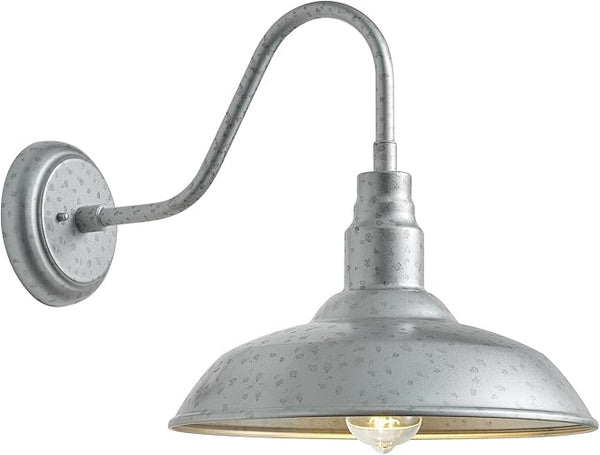 10in Dome Outdoor Gooseneck Barn Light Sliver Exterior Patio Wall Lantern Farmhouse Style Galvanized Outdoor Porch | Lumora