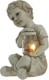 Garden Solar Powered Little Boy Figurines Statue Solar Lights Outdoor Boy Statue | Lumora