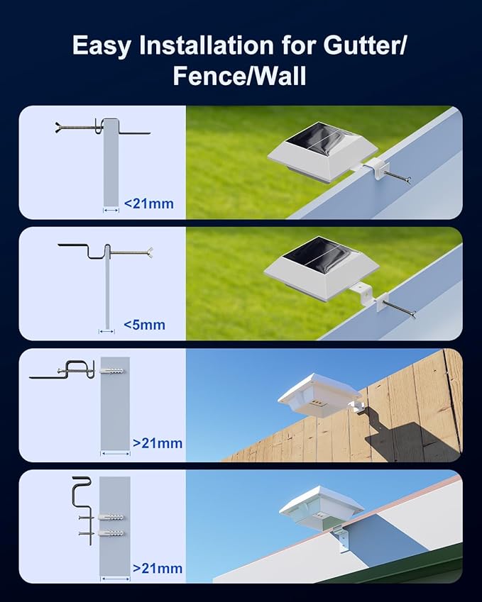 8 Pack Solar Powered Gutter Lights Outdoor Decorative Waterproof 12 LEDs Yard Lamp for Fence, Railing, Outside | Lumora