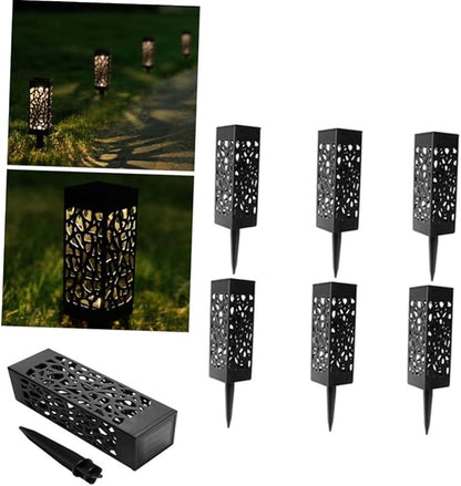 Lurrose 8pcs Warm Light Solar Lawn Lights Outdoor Garden Pathway Ground Lamps Hollow Design Landscape Lighting for Yard Driveway